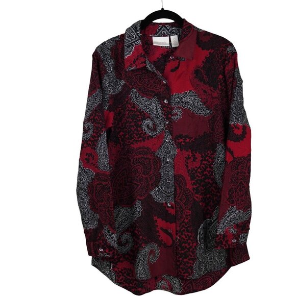 Chicos Festive Paisley Roxanne Top Button‎ Down Long Sleeve Office Artsy S - Picture 3 of 10